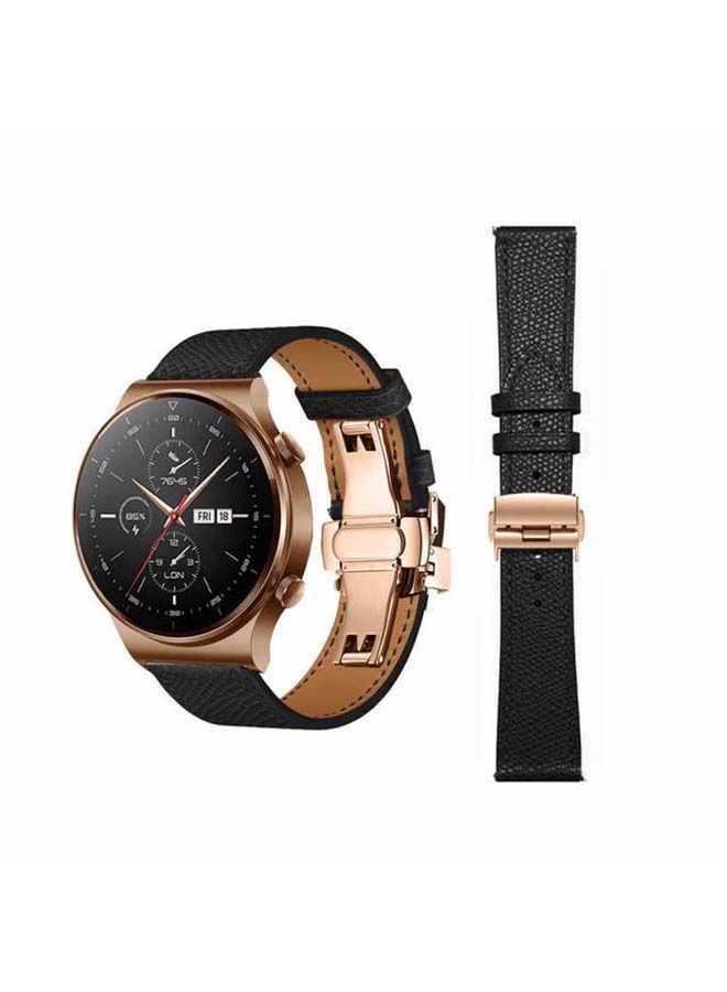 NIBEMINENT 22mm-Genuine Leather Replacement Band For Huawei Watch GT2 Pro Black  - Image 1