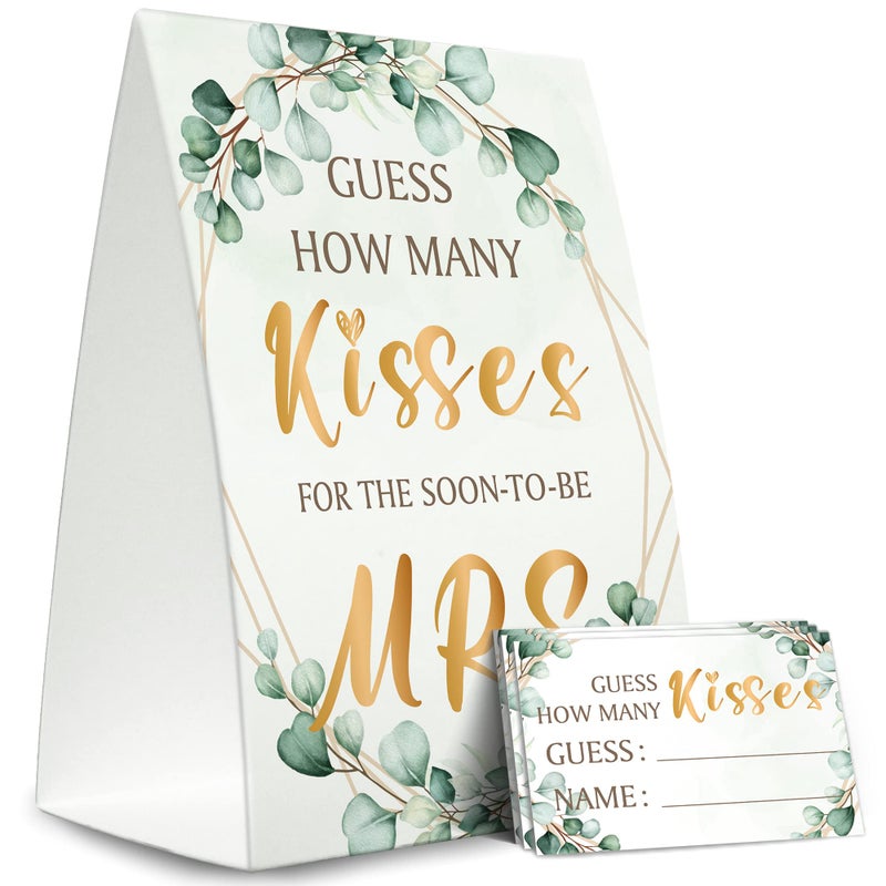 Tesedupoole Bridal Shower Game Cards Kit 1 Standing Sign 50 Guessing CardsGreenery GoldenGuess How Many Kisses for The Soon to Be MrsBridal Tribe Party RH15 - Image 2