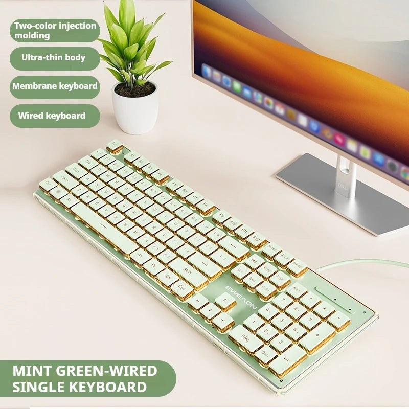 Eweadn V3 Wired Membrane Gaming Keyboard, 104 Keys Full Size, All-Metal Panel, for Gaming and Office, Desktop, Laptop - Image 1
