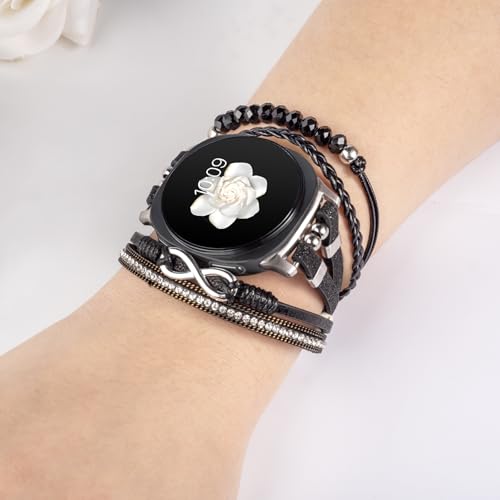 Fancywrist Boho Leather Bracelet for Samsung Galaxy Watch 8/7/6/5/4 Band 40 44mm Women, 20mm Cute Beaded Multilayer Strap for Galaxy Watch 8 Classic 6 4 Classic 43mm 47mm 42mm 46mm/Watch 5 Pro 45mm /Active2 - Image 4