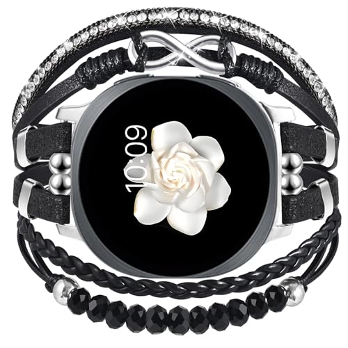 Fancywrist Boho Leather Bracelet for Samsung Galaxy Watch 8/7/6/5/4 Band 40 44mm Women, 20mm Cute Beaded Multilayer Strap for Galaxy Watch 8 Classic 6 4 Classic 43mm 47mm 42mm 46mm/Watch 5 Pro 45mm /Active2 - Image 1