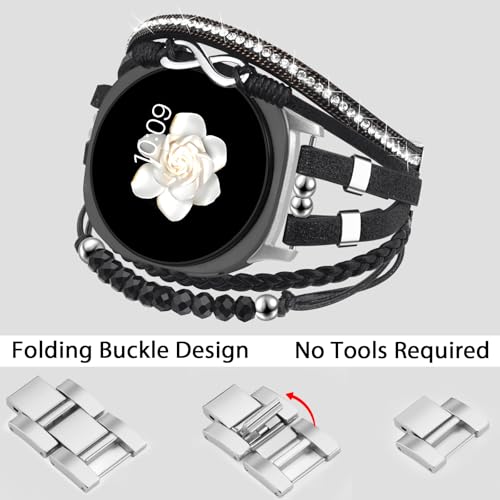 Fancywrist Boho Leather Bracelet for Samsung Galaxy Watch 8/7/6/5/4 Band 40 44mm Women, 20mm Cute Beaded Multilayer Strap for Galaxy Watch 8 Classic 6 4 Classic 43mm 47mm 42mm 46mm/Watch 5 Pro 45mm /Active2 - Image 3