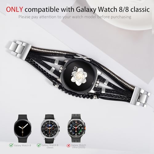 Fancywrist Boho Leather Bracelet for Samsung Galaxy Watch 8/7/6/5/4 Band 40 44mm Women, 20mm Cute Beaded Multilayer Strap for Galaxy Watch 8 Classic 6 4 Classic 43mm 47mm 42mm 46mm/Watch 5 Pro 45mm /Active2 - Image 5