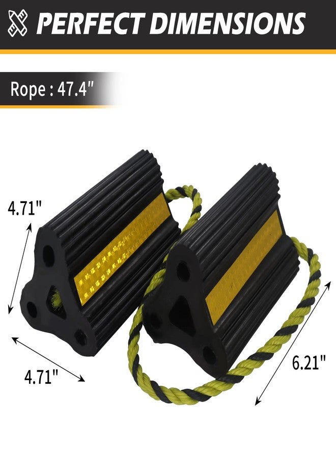 WECARLLE Wheel Chocks [2pair/4pack with Rope] for RV Trailer Camper Truck Car Aircraft Boat, Versatile Rubber Chocks Block Stopper for Tire with Reflective Strips, Utility Trailer Camper RV Accessories - Image 2