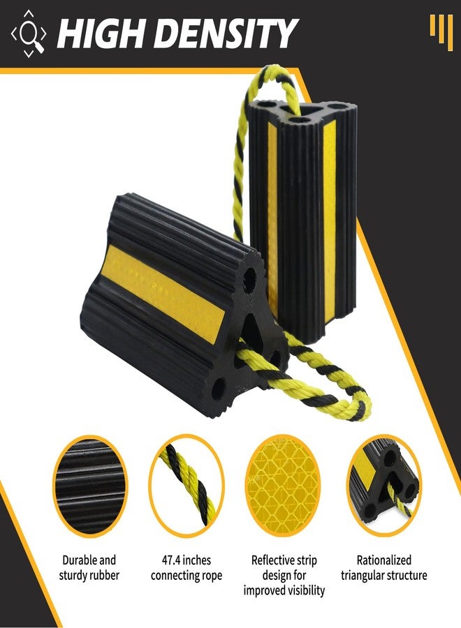 WECARLLE Wheel Chocks [2pair/4pack with Rope] for RV Trailer Camper Truck Car Aircraft Boat, Versatile Rubber Chocks Block Stopper for Tire with Reflective Strips, Utility Trailer Camper RV Accessories - Image 3