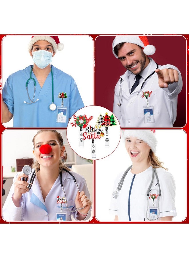 Eersida 3 Pcs Christmas Nurse Badge Holder Christmas Badge Reels Retractable Id Name Badge Holder Joy Christmas Tree I Believe In Santa Badge Reel With Swivel Clip For Nurse Doctor Office Employee - Image 5