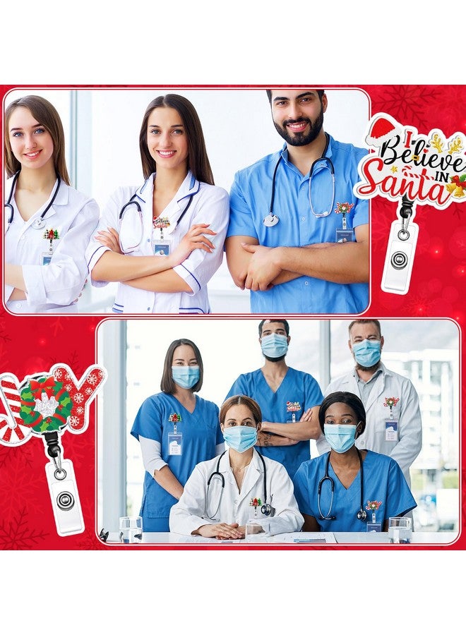 Eersida 3 Pcs Christmas Nurse Badge Holder Christmas Badge Reels Retractable Id Name Badge Holder Joy Christmas Tree I Believe In Santa Badge Reel With Swivel Clip For Nurse Doctor Office Employee - Image 4