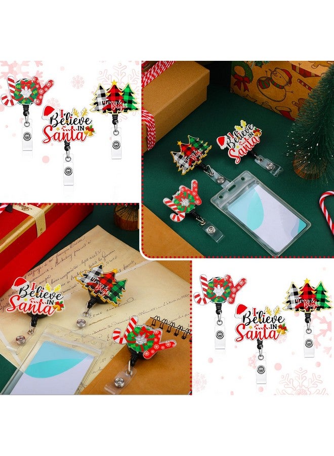 Eersida 3 Pcs Christmas Nurse Badge Holder Christmas Badge Reels Retractable Id Name Badge Holder Joy Christmas Tree I Believe In Santa Badge Reel With Swivel Clip For Nurse Doctor Office Employee - Image 3