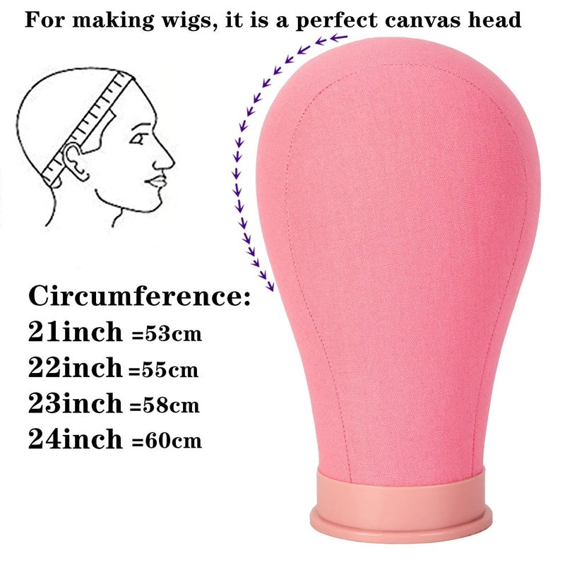 koskusder 22 Inch Canvas Wig Head with Stand Cork Canvas Mannequin Head with Wig Head Stand Manikin Head Block Set for Wigs Trimming Making Display with T Pins Set (Pink) - Image 2