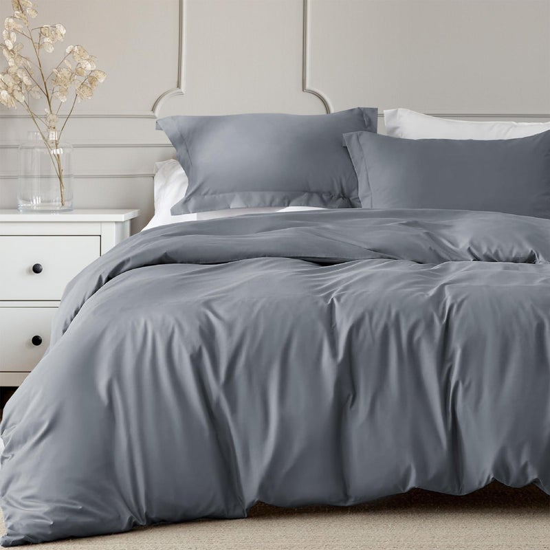 Linens World 200 Thread Count 100 Egyptian Cotton Duvet Quilt Cover Bedding Sets with Pillow cases Grey Super King