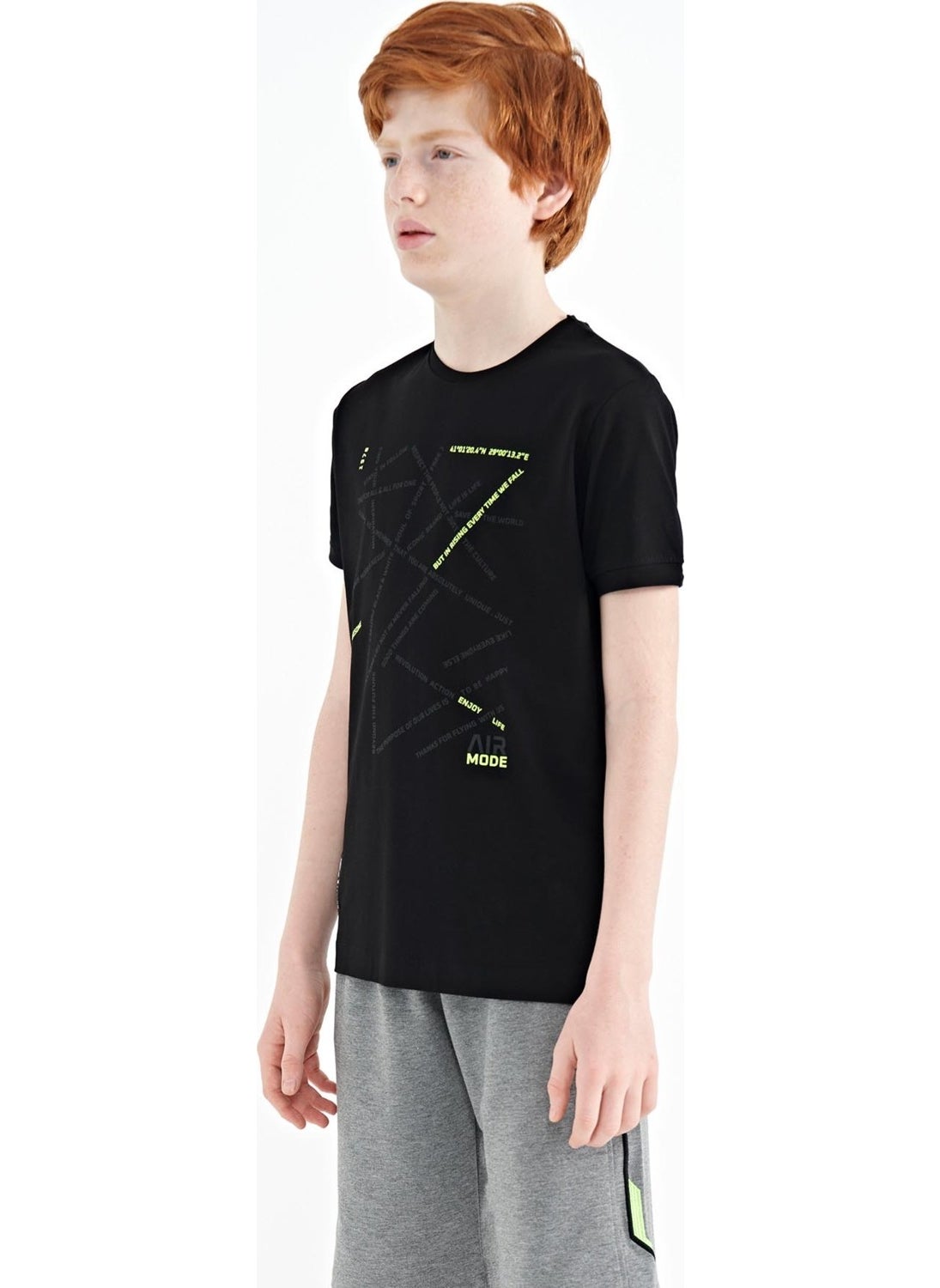 Tommy Life Black Minimal Text Printed Standard Pattern O Neck Boy T-Shirt - 11132  - Image 5
