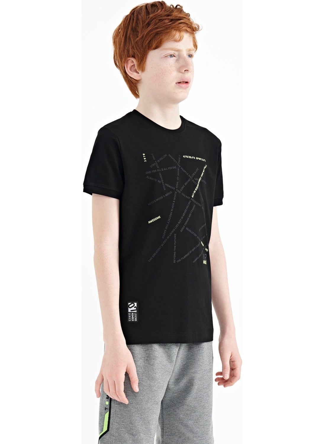 Tommy Life Black Minimal Text Printed Standard Pattern O Neck Boy T-Shirt - 11132  - Image 4