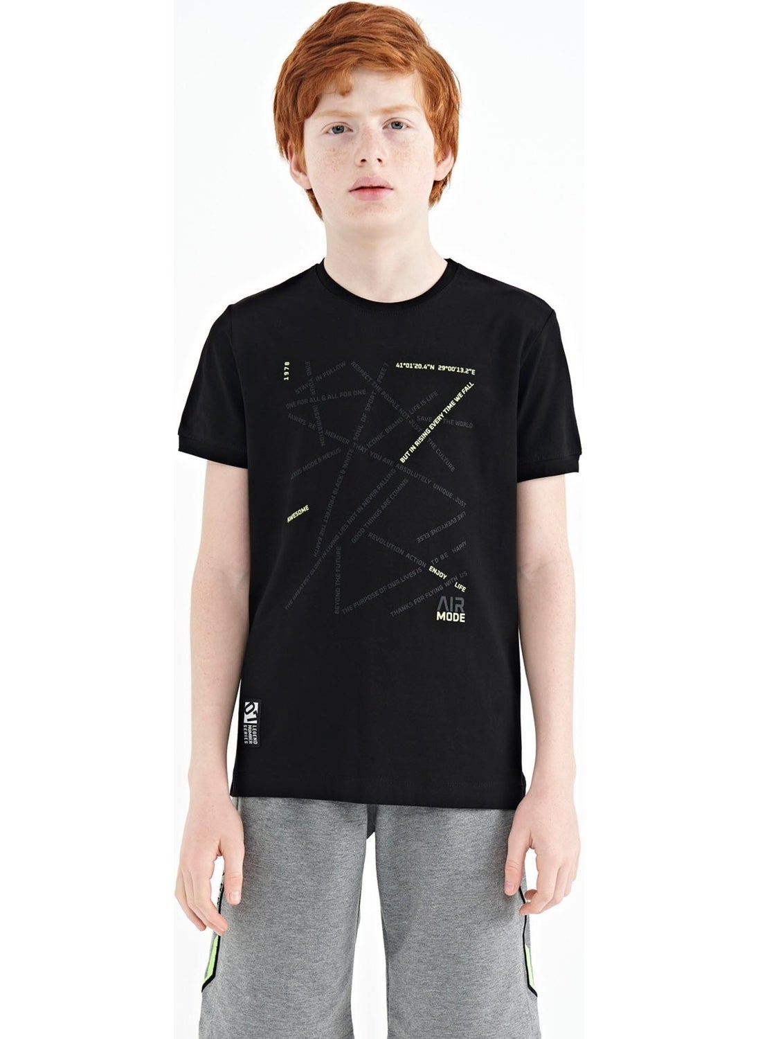 Tommy Life Black Minimal Text Printed Standard Pattern O Neck Boy T-Shirt - 11132  - Image 1