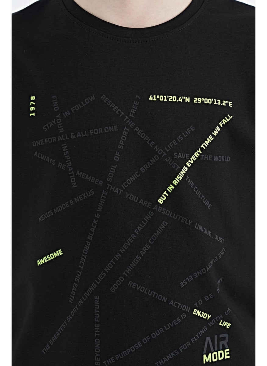 Tommy Life Black Minimal Text Printed Standard Pattern O Neck Boy T-Shirt - 11132  - Image 2