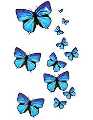 Oottati Small Cute Temporary Tattoo Blue Butterfly 2 Sheets