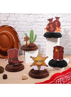 Fainne 12 Pieces Cowboy Party Decorations Cowboy Honeycomb Centerpieces Western Party Table Decorations Wild West Theme Party Decorations For Western Table Decor Birthday Baby Shower  - Image 5