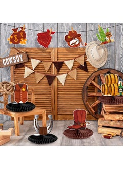 Fainne 12 Pieces Cowboy Party Decorations Cowboy Honeycomb Centerpieces Western Party Table Decorations Wild West Theme Party Decorations For Western Table Decor Birthday Baby Shower  - Image 4