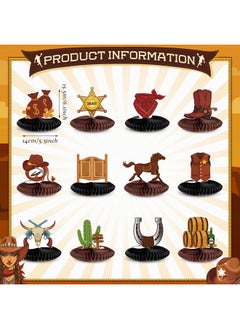 Fainne 12 Pieces Cowboy Party Decorations Cowboy Honeycomb Centerpieces Western Party Table Decorations Wild West Theme Party Decorations For Western Table Decor Birthday Baby Shower  - Image 3