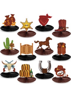 Fainne 12 Pieces Cowboy Party Decorations Cowboy Honeycomb Centerpieces Western Party Table Decorations Wild West Theme Party Decorations For Western Table Decor Birthday Baby Shower  - Image 2
