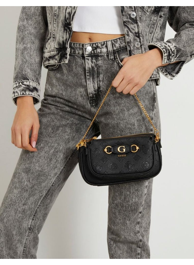 GUESS Izzy 4G Peony logo mini crossbody bag - Black - Image 5