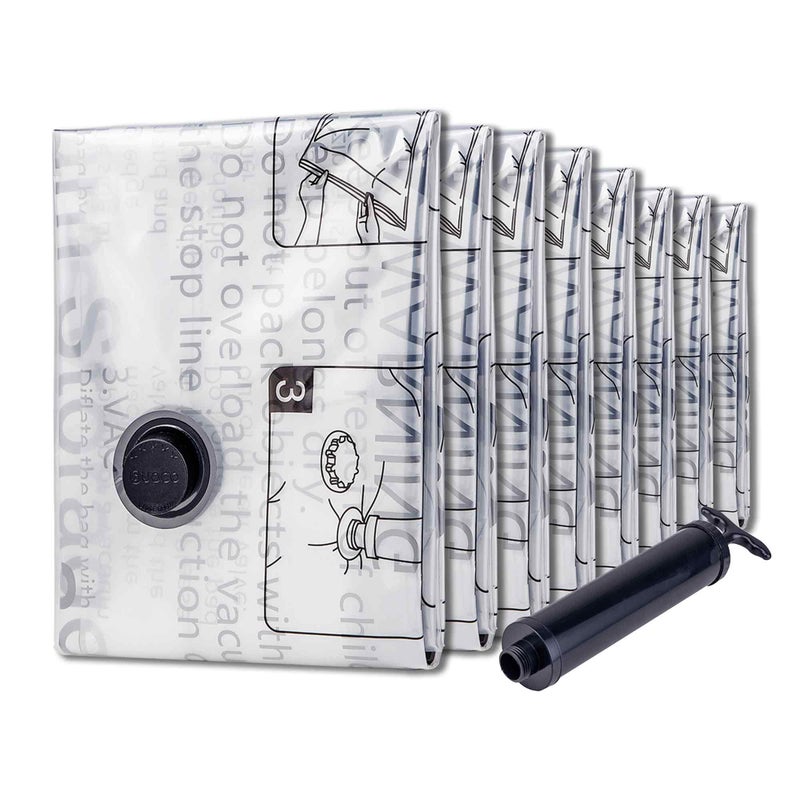 Vacuum Storage Bags 8 XXL Jumbo Space Saver Bags with Travel Hand Pump Compression Airtight Sealer Bags for Clothes Bedding Pillows Comforters Blankets