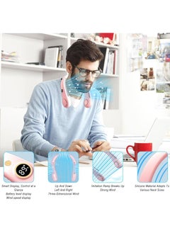Necomi Neck Fan Bladeless Personal Fan Cooling With 360°Airflow Rechargeable Cooling Fan 5 Speeds Adjustable With Digital Diaplay Wearable Neck Fan For Home Office Travel And Sports Pink  - Image 2