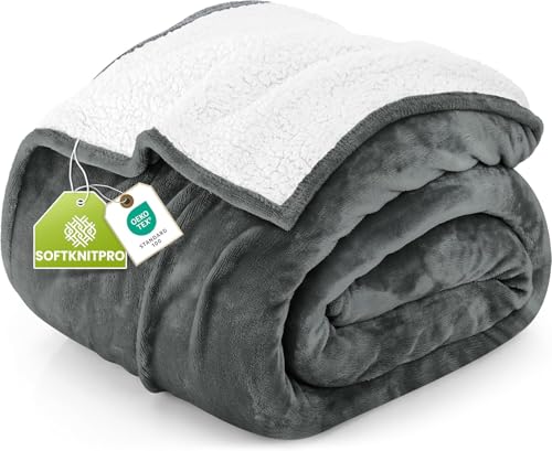 Utopia Bedding Sherpa Blanket Twin Size Grey 60x80 Inches Soft Lightweight Plush Fleece Reversible Winter Blanket for Bed Sofa Couch Camping and Travel - Image 1