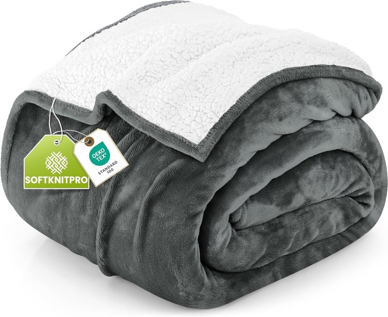 Utopia Bedding Sherpa Blanket Twin Size Grey 60x80 Inches Soft Lightweight Plush Fleece Reversible Winter Blanket for Bed Sofa Couch Camping and Travel - Image 2