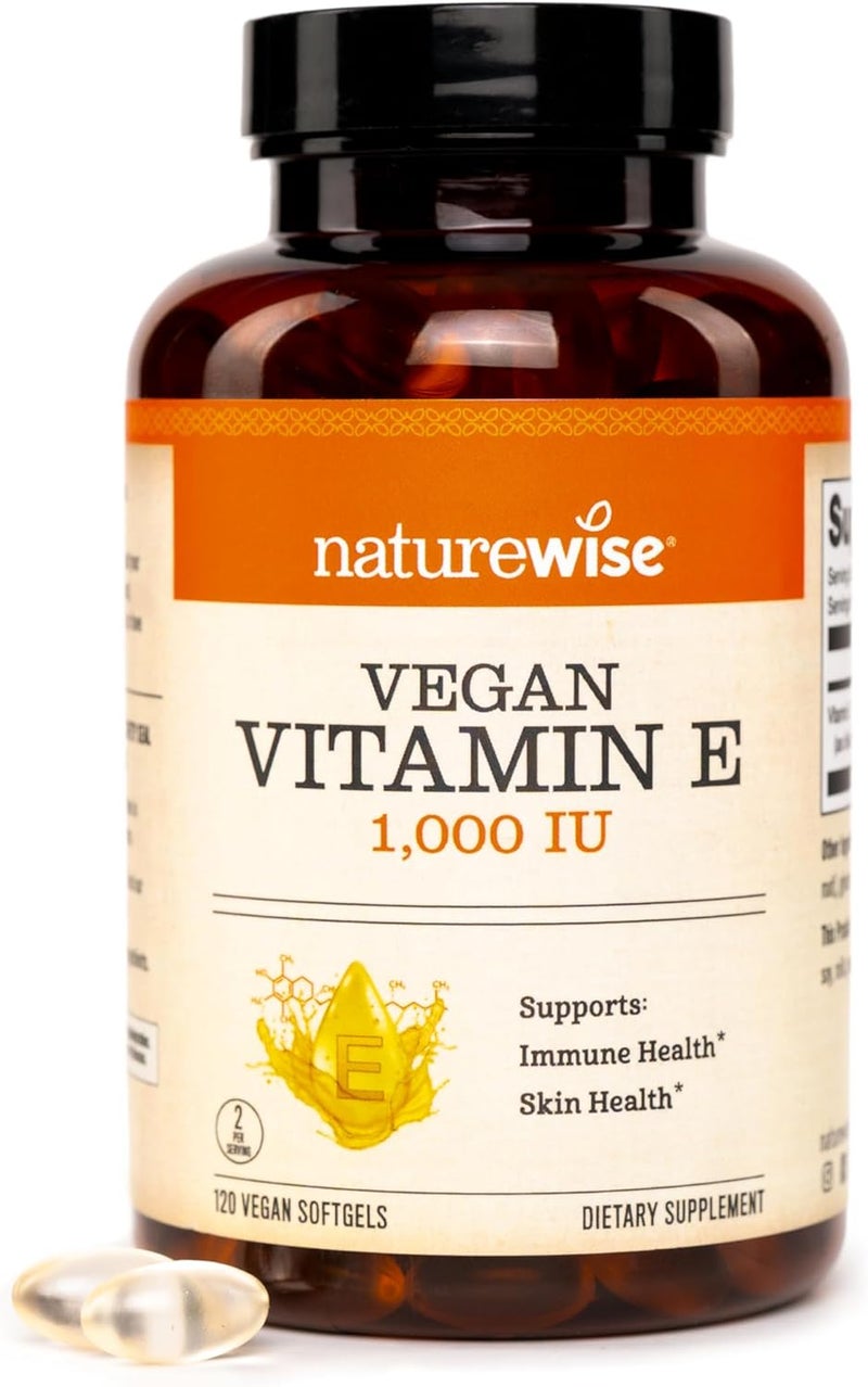 NatureWise Vitamin E 1000 IU Softgels 450mg dLAlpha  Vegan GlutenFree SoyFree NonGMO Antioxidant Dietary Supplement for Skin Heart Eye and Immune Health Support  60Day Supply 120 Count - Image 1