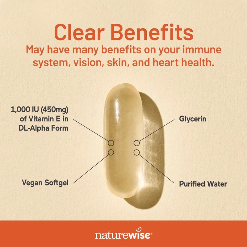 NatureWise Vitamin E 1000 IU Softgels 450mg dLAlpha  Vegan GlutenFree SoyFree NonGMO Antioxidant Dietary Supplement for Skin Heart Eye and Immune Health Support  60Day Supply 120 Count - Image 5