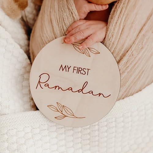 Cliths Set of 2 Reversal Wooden Baby Milestone Discs My First Ramadan, Eid Mubarak Props for Baby Photoshoot Newborn Baby Milestones, Decorations & Gifts - Image 2