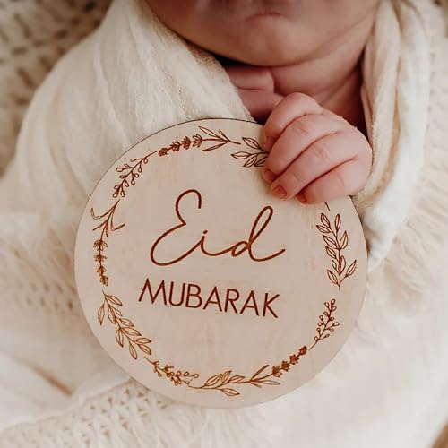 Cliths Set of 2 Reversal Wooden Baby Milestone Discs My First Ramadan, Eid Mubarak Props for Baby Photoshoot Newborn Baby Milestones, Decorations & Gifts - Image 1