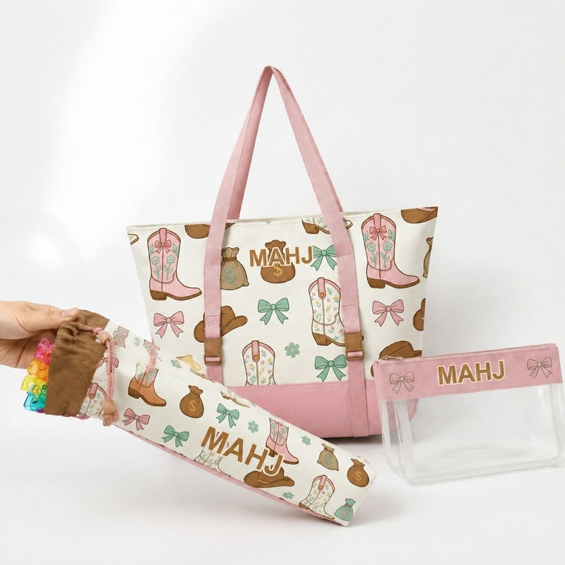 Multi-Pattern Canvas Cosmetic Bag Set, 3-Piece, Large Capacity, Portable - Image 3
