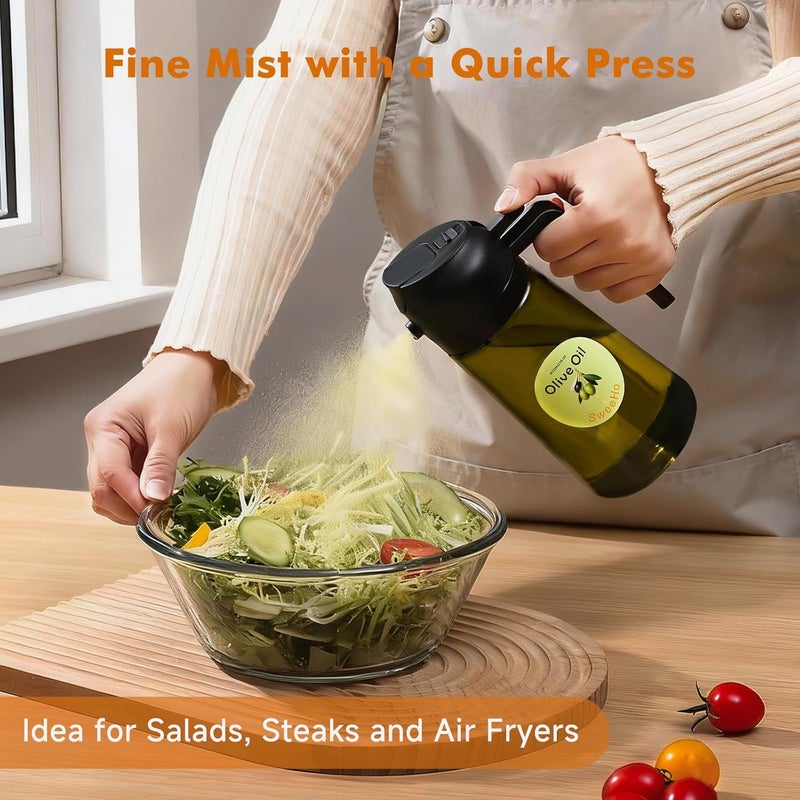 SweeHo Oil Sprayer for Cooking,470ml Cooking Olive Oil Sprayer and Oil Dispenser 2 In 1, Food-grade Glass Oil Spray Bottle Mister for Air Fryer, BBQ, Griddle (Black+dark green glass and color label) - Image 3