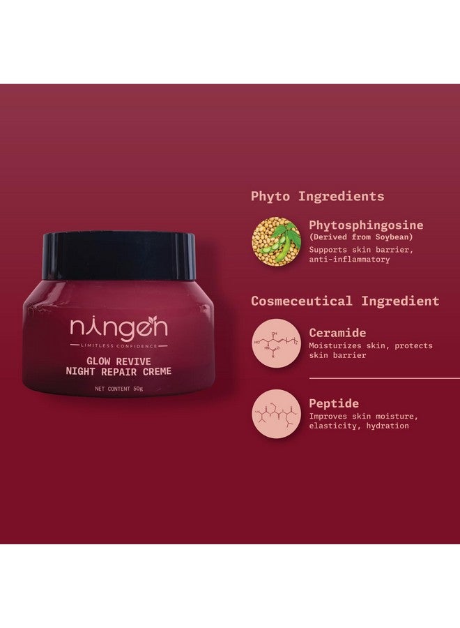 نينغن كريم نينجن جلو ريفايف لإصلاح البشرة ليلاً لمكافحة الشيخوخة وتقليل الخطوط الدقيقة والتجاعيد (50 جرامًا) | 2% سيراميد وببتيدات | يرطب ويقوي حاجز البشرة | للرجال والنساء | جميع أنواع البشرة - Image 2