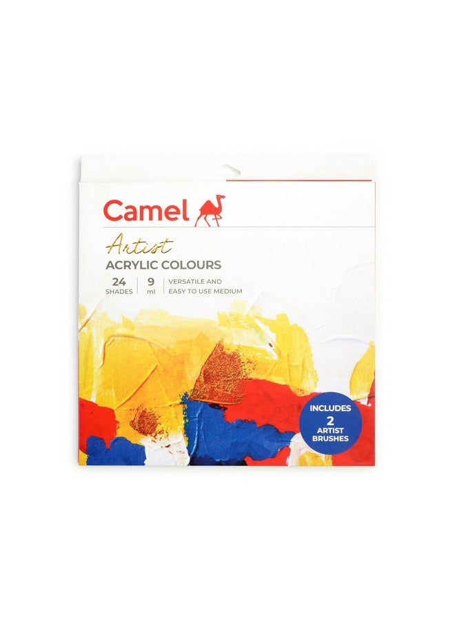 Camel Artist Acrylic Colours 24 Shades, 9ml with 2 Artist Brushes