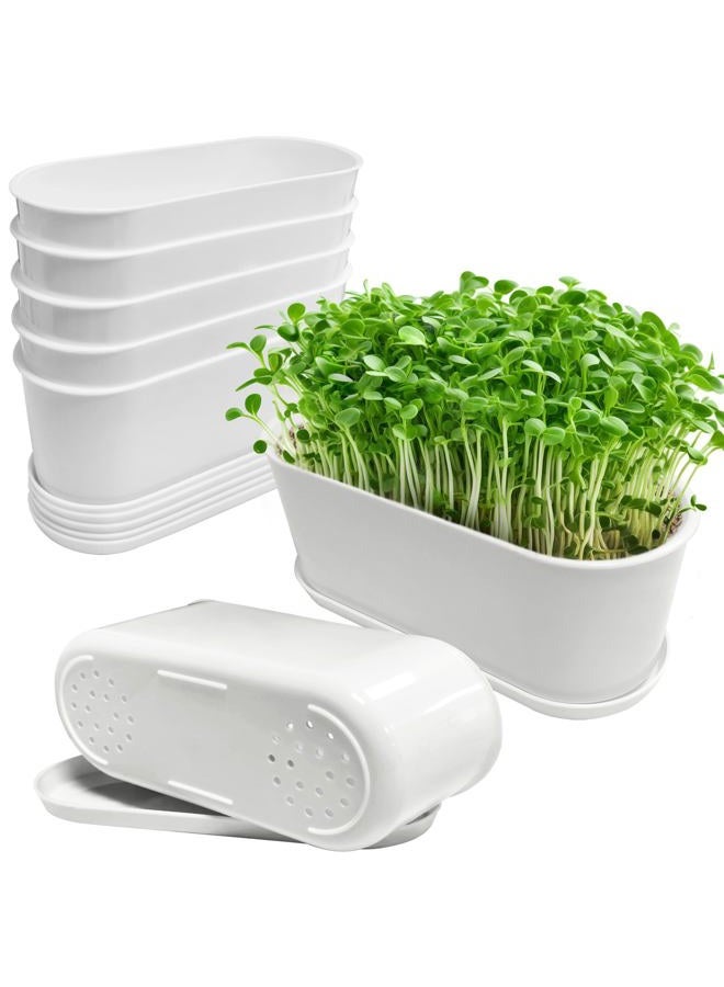 Torfican Planter Window Box with Saucers 5 Sets,Plastic Planters with Multiple Drainage Holes and Trays,Flower Pots for Home Garden Succulents Modern Decorative Window Planter Box,Garden Pot Plant Container - Image 1