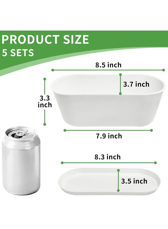 Torfican Planter Window Box with Saucers 5 Sets,Plastic Planters with Multiple Drainage Holes and Trays,Flower Pots for Home Garden Succulents Modern Decorative Window Planter Box,Garden Pot Plant Container - Image 2