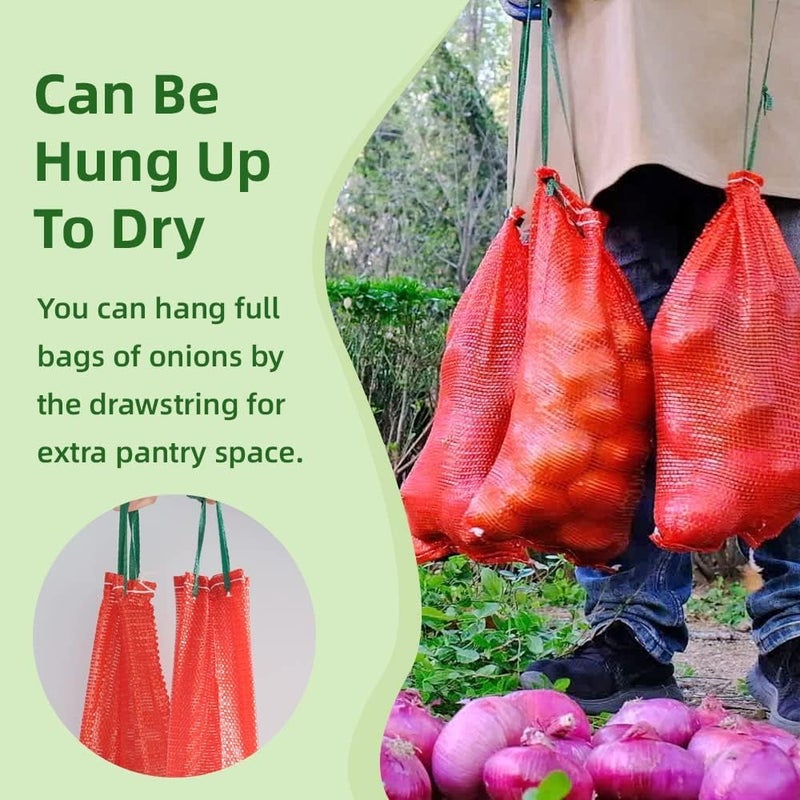 deebree 10 lb Mesh Onion Bags, 11"Ã—18" Mesh Produce Bags Hanging Reusable Breathable Vegetable Storage Net Bag with Drawstring for Onions Potatoes Citrus Crawfish, Red (Pack of 10) - Image 4