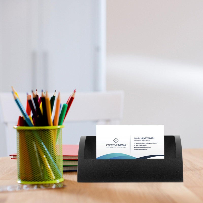 Obsidian Black Metal Business Card Holder Desktop Organizer Office Desk Display Rack - Image 5