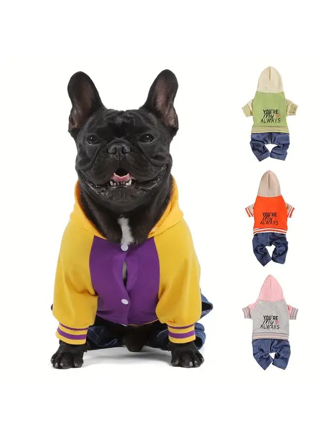 Grey Color Block Dog Hoodie 4 Leg Jumpsuit Pet Apparel Sweatshirt - Image 1
