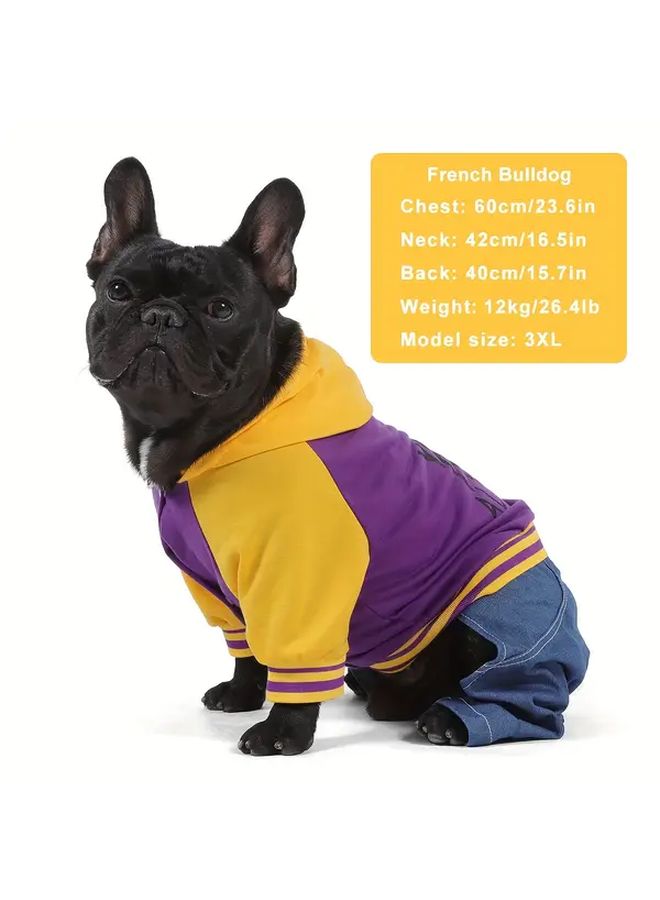 Grey Color Block Dog Hoodie 4 Leg Jumpsuit Pet Apparel Sweatshirt - Image 4