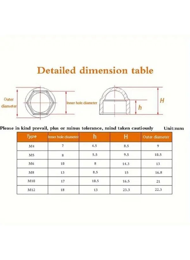 50pcs White M8 Hexagonal Dome Bolt Nut Covers Durable Polyethylene Dustproof Impact Resistant - Image 4
