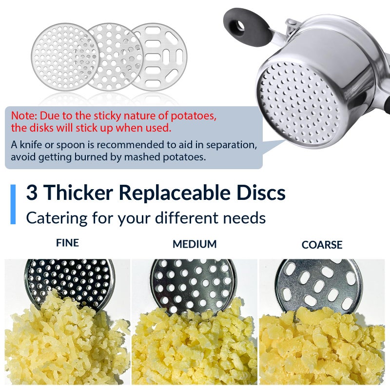SPEENSUN Potato Ricer, Ricer for Mashed Potatoes, 3 Interchangeable Discs Potato Ricer Stainless Steel for Fluffy Mashed Potatoes, Heavy Duty Spaetzle Maker with Silicone Handle, for Gnocchi Spaghetti - Image 3