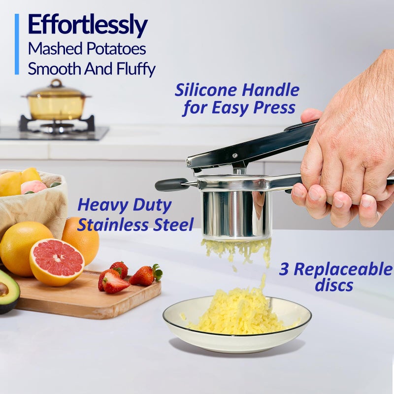 SPEENSUN Potato Ricer, Ricer for Mashed Potatoes, 3 Interchangeable Discs Potato Ricer Stainless Steel for Fluffy Mashed Potatoes, Heavy Duty Spaetzle Maker with Silicone Handle, for Gnocchi Spaghetti - Image 2