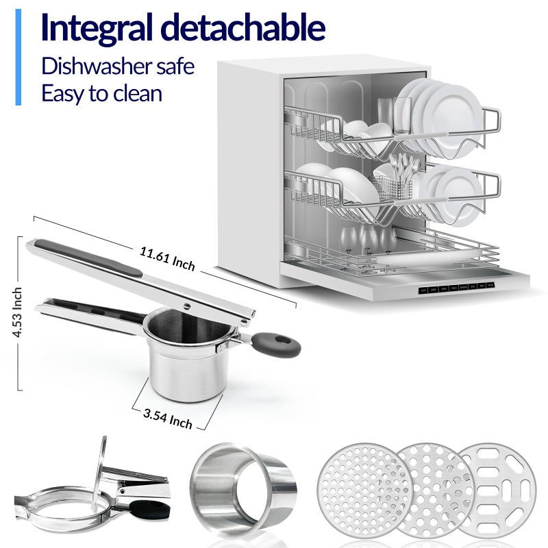 SPEENSUN Potato Ricer, Ricer for Mashed Potatoes, 3 Interchangeable Discs Potato Ricer Stainless Steel for Fluffy Mashed Potatoes, Heavy Duty Spaetzle Maker with Silicone Handle, for Gnocchi Spaghetti - Image 4