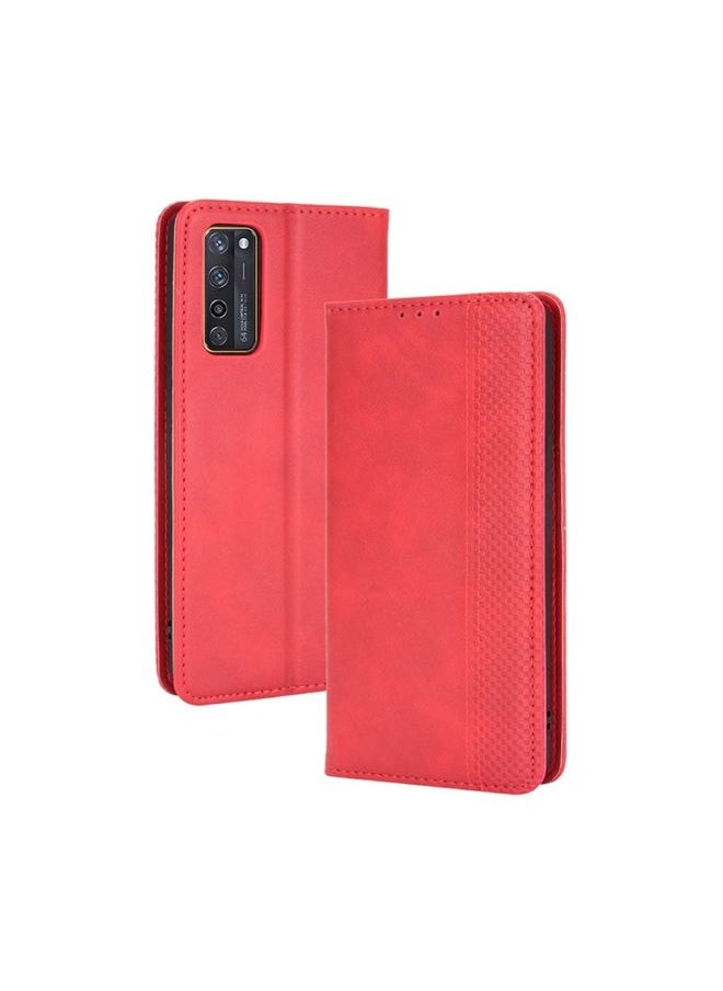 HuHa Case Cover For ZTE Axon 20 5G / Axon 20 4G Magnetic Buckle Retro Crazy Horse Texture Horizontal Flip Leather Case with Holder & Card Slots & Photo Frame(Red) 
