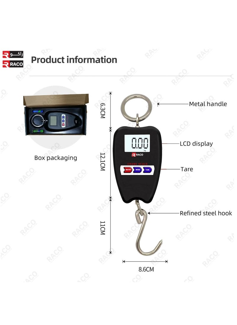 RACO - RACO Digital Mini Crane Scale 100kg/200lbs Weight Measurement with LED Display, Portable Handheld Design, Mini Hook, Ideal for Indoor and Outdoor Use. - Image 1