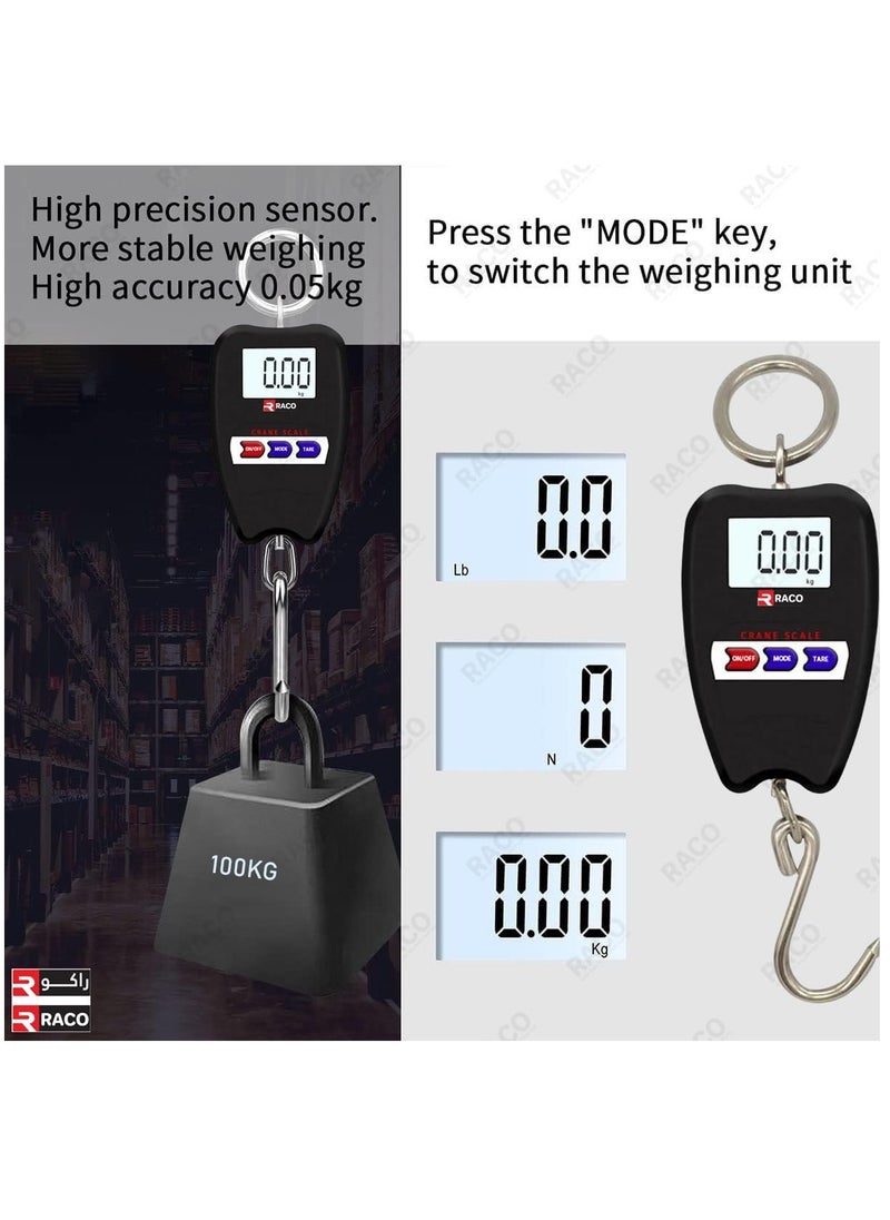 RACO - RACO Digital Mini Crane Scale 100kg/200lbs Weight Measurement with LED Display, Portable Handheld Design, Mini Hook, Ideal for Indoor and Outdoor Use. - Image 1