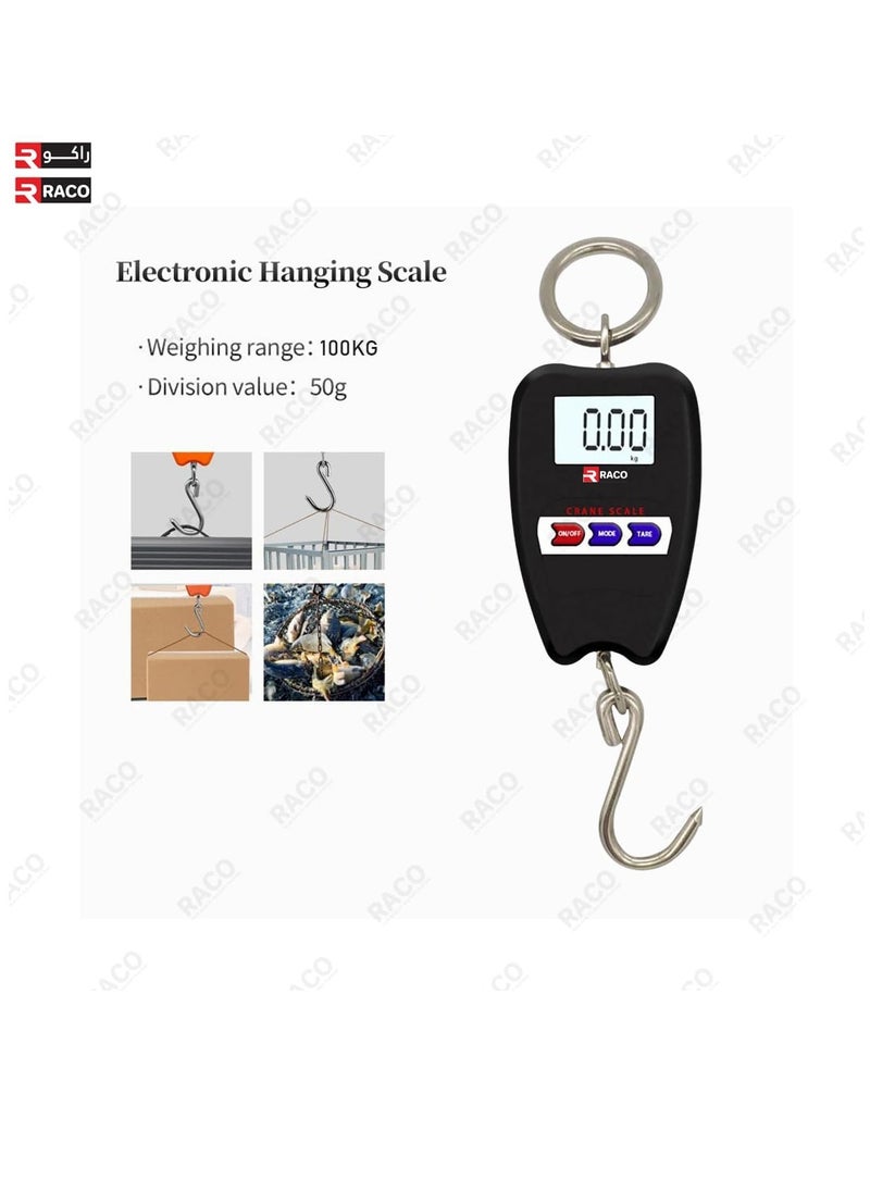 RACO - RACO Digital Mini Crane Scale 100kg/200lbs Weight Measurement with LED Display, Portable Handheld Design, Mini Hook, Ideal for Indoor and Outdoor Use. - Image 1